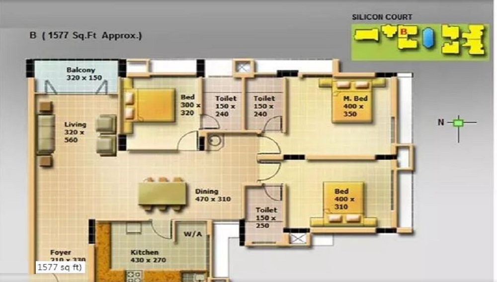 3 BHK+3T 2065 /sqft-carpet Sqft Apartment For Sale In SFS Silicon Park In Kakkanad Floor Plan
