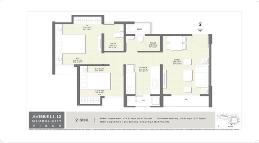 1 BHK+1T 389/sqft-carpet Sqft Apartment For Sale In Rustomjee Avenue D1 In Virar Floor Plan