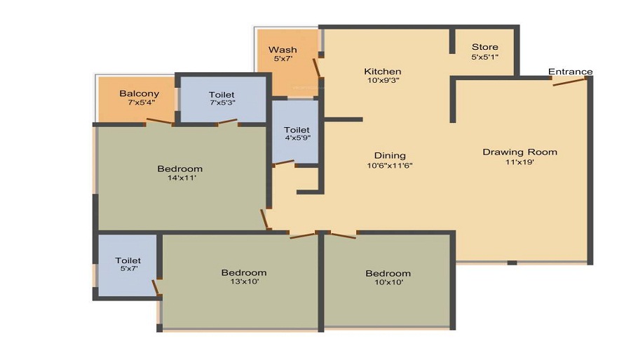 2 BHK+2T 1350/sqft-carpet Sqft Apartment For Sale In Devnandan Altezza In Chandkheda Floor Plan