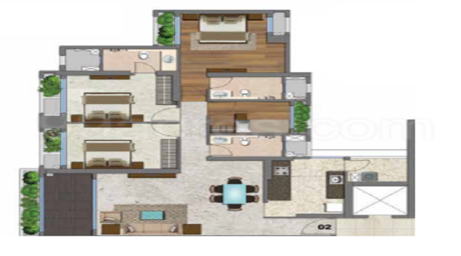 3 BHK+3T 870/sqft-carpet Sqft Apartment For Sale In T Bhimjyani The Verraton In Thane West Floor Plan