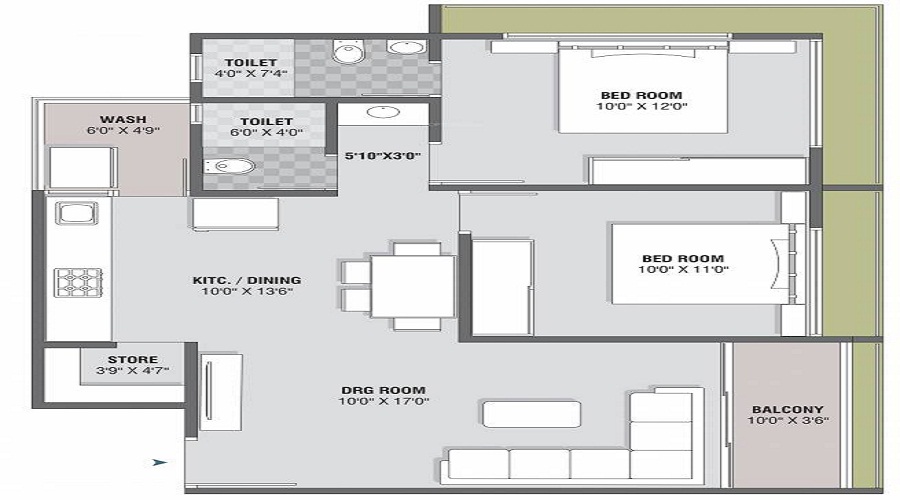 2 BHK+2T 660/sqft-carpet Sqft Apartment For Sale In Sawera Sanidhya In Nikol Floor Plan