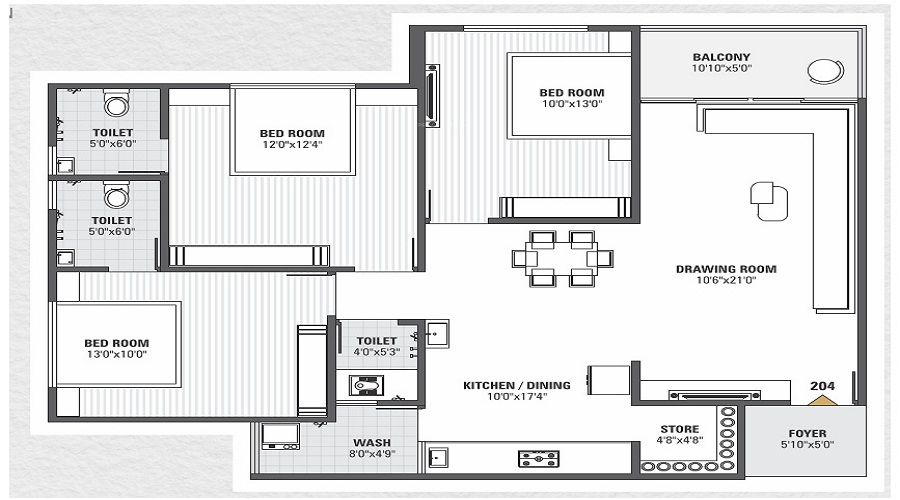 2 BHK+2T 664/sqft-carpet Sqft Apartment For Sale In Balaji Hill Town In Nikol Floor Plan
