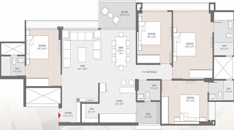 3 BHK+3T 2118/sqft-saleable  Sqft Apartment For Sale In Avirat Silver Harmony 2 In Gota Floor Plan
