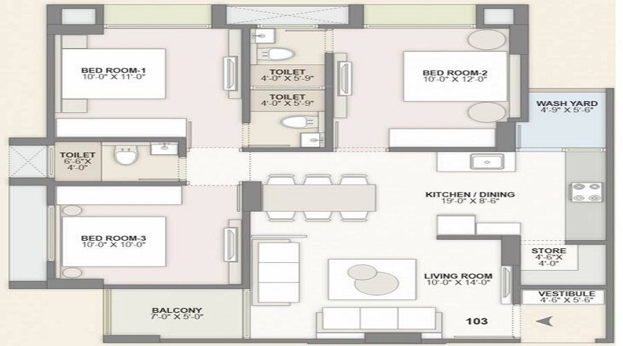2 BHK+2T 663/sqft-carpet Sqft Apartment For Sale In Madhav Dharti Saket Radiance In Bhadaj Floor Plan