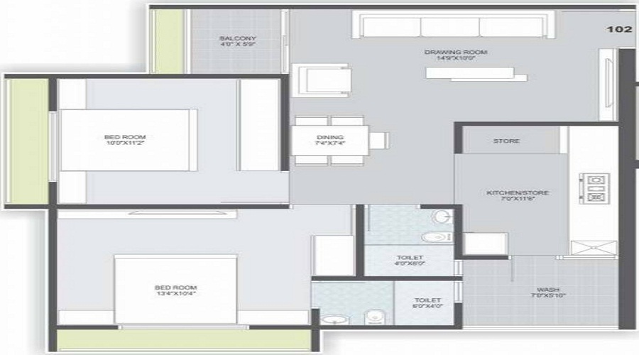 2 BHK+2T 597/sqft-carpet Sqft Apartment For Sale In Dharti Kesar Hill In Nikol Floor Plan