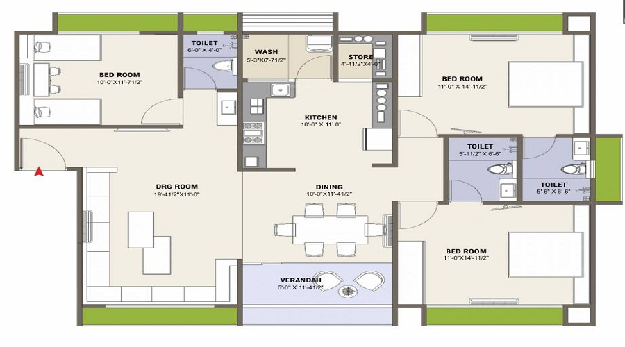 2 BHK+2T 679/sqft-carpet Sqft Apartment For Sale In Suhani Arjun Paradise In Naranpura Floor Plan