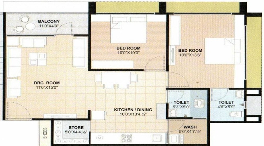 2 BHK+2T 609/sqft-carpet Sqft Apartment For Sale In KV Satva Shiv Elegance In Nikol Floor Plan