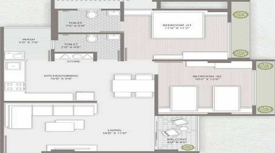 1 BHK+1T 684/sqft-saleable  Sqft Apartment For Sale In Mangalmurti Residency In Narolgam Floor Plan