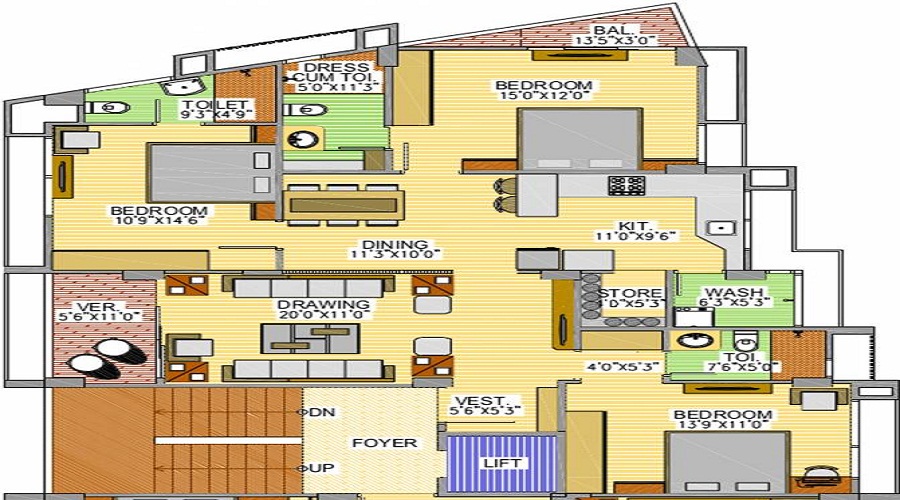 3 BHK+3T 2250/sqft-saleable  Sqft Apartment For Sale In Moksha Santerian Glory In Ambavadi Floor Plan