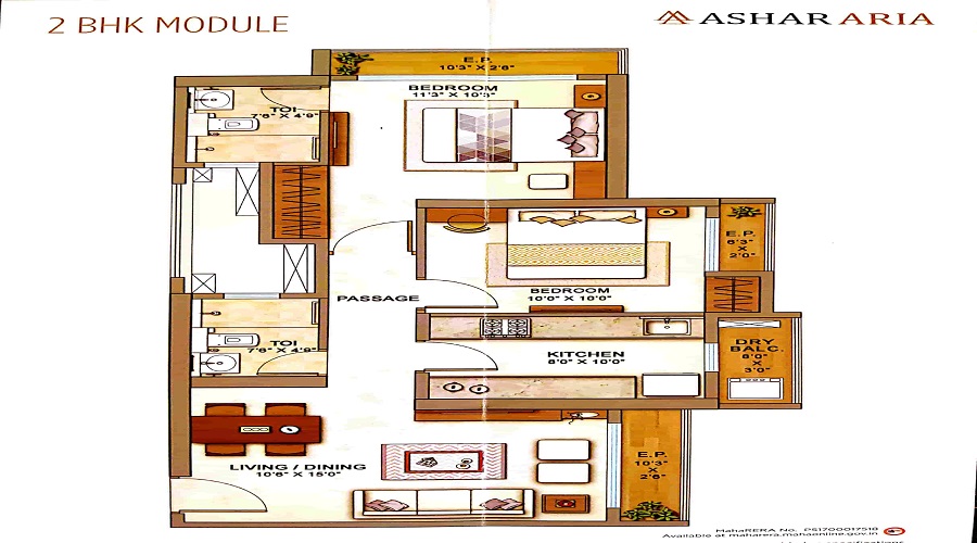 1 BHK+1T 426/sqft-carpet Sqft Apartment For Sale In Ashar Aria In Thane West Floor Plan