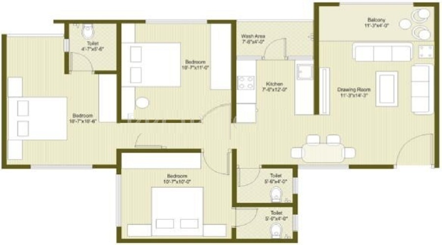2 BHK+2T 1188/sqft-saleable  Sqft Apartment For Sale In Shreekar Celestial Living In Sola Floor Plan