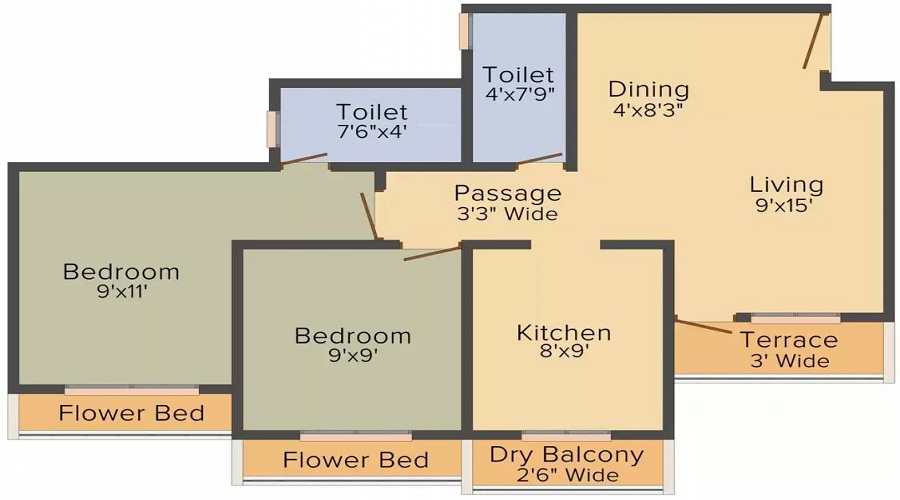 1 BHK+1T 650/sqft-saleable Sqft Apartment For Sale In Shree Darshan In Vasai Floor Plan