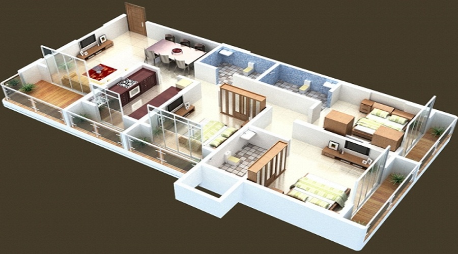 2 BHK+2T 1160/sqft-saleable  Sqft Apartment For Sale In Triveni Majesta In Kalyan West Floor Plan