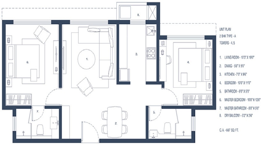 1 BHK+1T 365/sqft-saleable  Sqft Apartment For Sale In Radius Anantya In Chembur Floor Plan