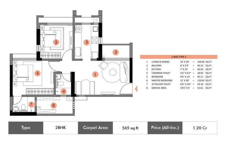 3 BHK+1T 937/sqft-carpet Sqft Apartment For Sale In Raymond Realty Eden In Thane Floor Plan