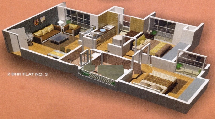 1 BHK+1T 621/sqft-saleable Sqft Apartment For Sale In Rajaram Sukur Enclave In Thane West Floor Plan
