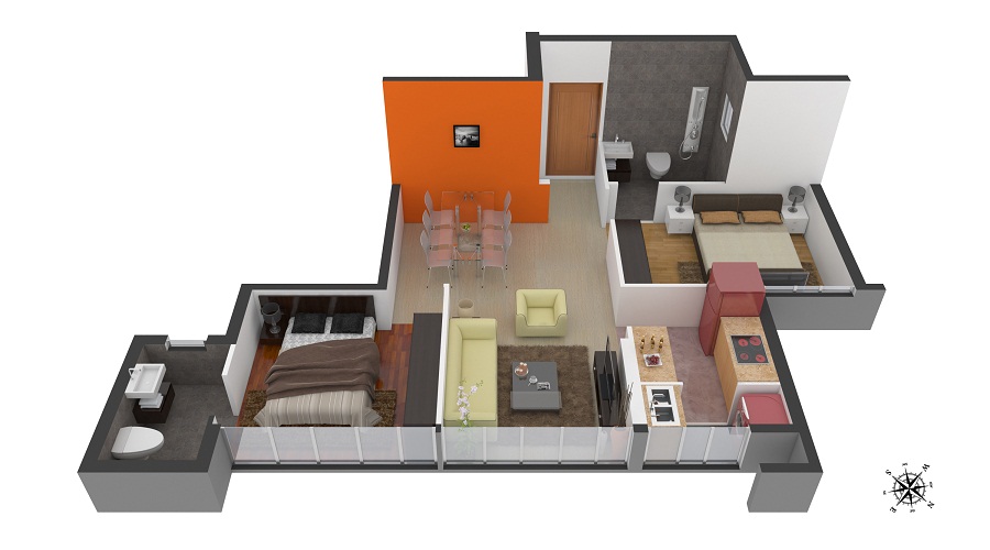 1 BHK+1T 386/sqmt-carpet Sqft Apartment For Sale In Nirmal Lifestyle Lifestyle One Mumbai In Mulund  West Floor Plan