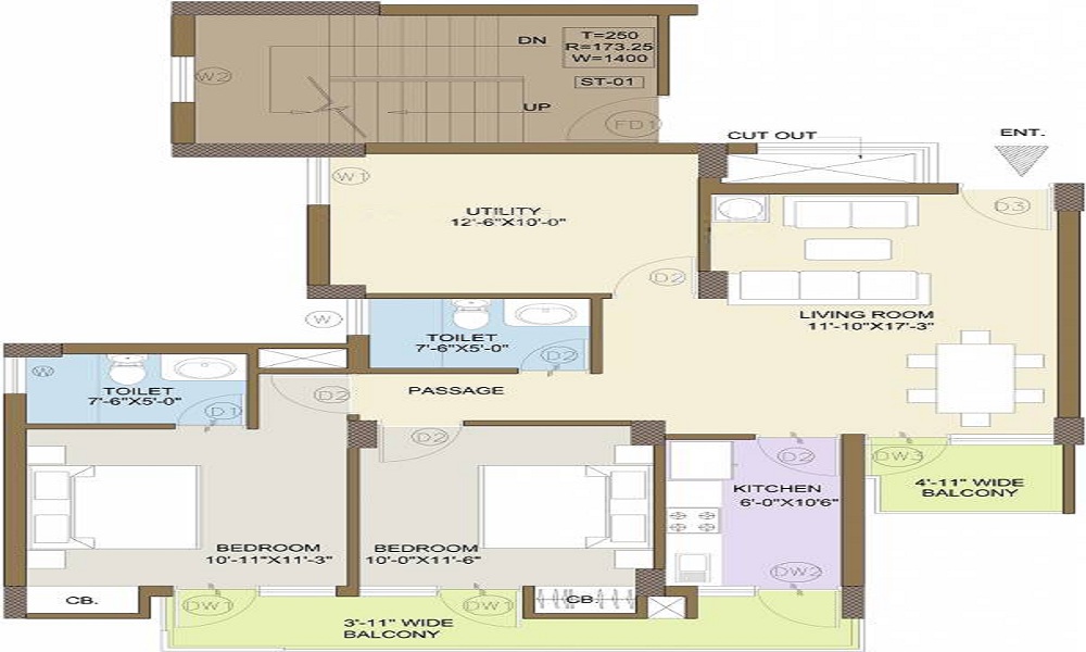2 BHK+2T 930/sqft-saleable Sqft Apartment For Sale In KLJ Platinum Plus In Nehar Par Floor Plan