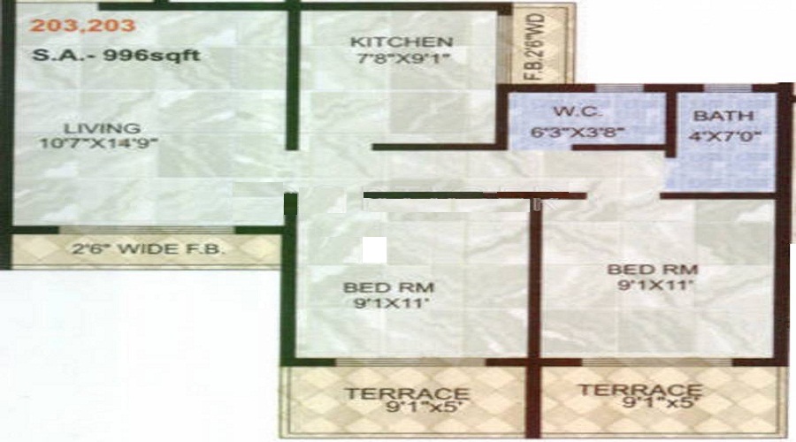 1 BHK+1T 430/sqft-saleable Sqft Apartment For Sale In Tirupati Balaji Builcon Kashish Park In Panvel Floor Plan