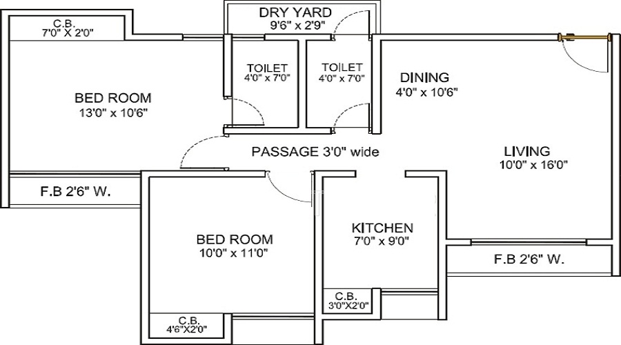 1 BHK+1T 630/sqft-saleable  Sqft Apartment For Sale In Reliable Heritage In Vasai Floor Plan