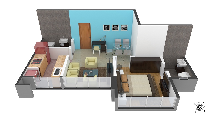 1 BHK+1T 382/sqft-carpet Sqft Apartment For Sale In RNA NG Shree Ram Van In Vasai Floor Plan