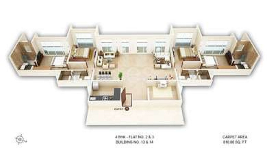 2 BHK+2T 810/sqft-carpet Sqft Apartment For Sale In Balaji Atlanta Residency In Bhiwandi Floor Plan