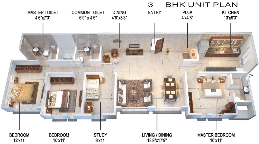2 BHK+2T 441/sqft-carpet Sqft Apartment For Sale In Mazagon Dock Omkar Heights In Panvel Floor Plan