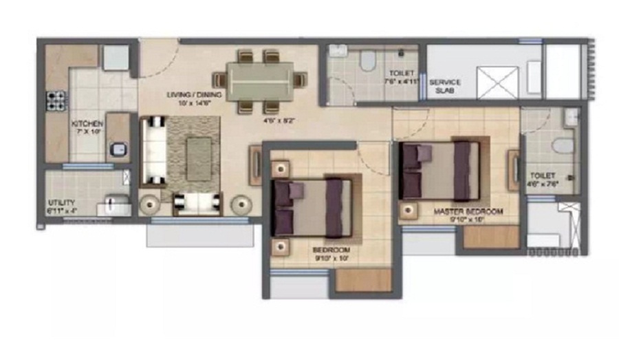 2 BHK+2T 708/sqft-carpet Sqft Apartment For Sale In Siddhi Group HG A1 In Thane West Floor Plan