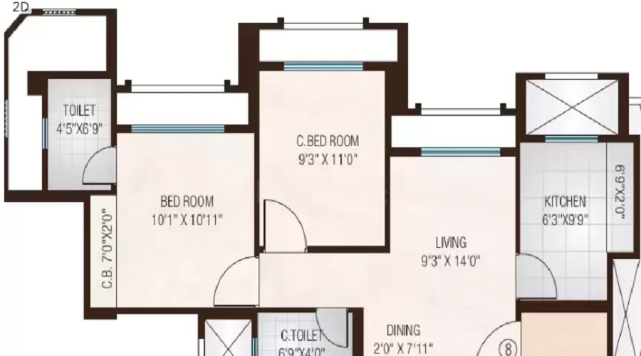 1 BHK+1T 435/sqft-carpet Sqft Apartment For Sale In Hiranandani Cloverdale In Thane West Floor Plan