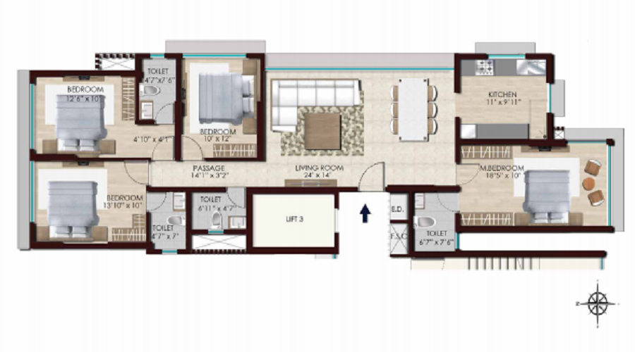 2 BHK+2T 672/sqft-carpet Sqft Apartment For Sale In Chandak Stella In Goregaon West Floor Plan