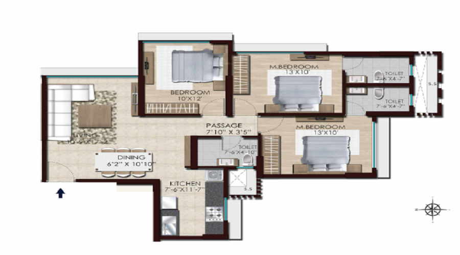 2 BHK+2T 672/sqft-carpet Sqft Apartment For Sale In Chandak Stella In Goregaon West Floor Plan