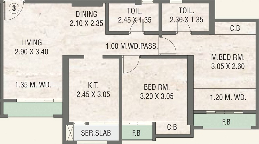 1 BHK+1T 267/sqft-carpet Sqft Apartment For Sale In Ms Keytech Ashok Smruti DEFG In Thane West Floor Plan