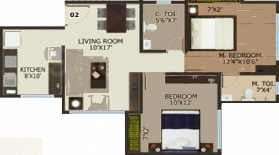 1 BHK+1T 466/sqft-carpet Sqft Apartment For Sale In Ms Keytech Ashok Smruti In Thane West Floor Plan