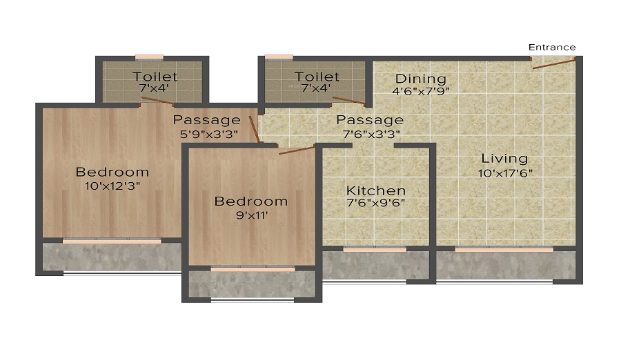 1 BHK+1T 350/sqft-carpet Sqft Apartment For Sale In Reputed Shree Adinath Towers In Borivali East Floor Plan