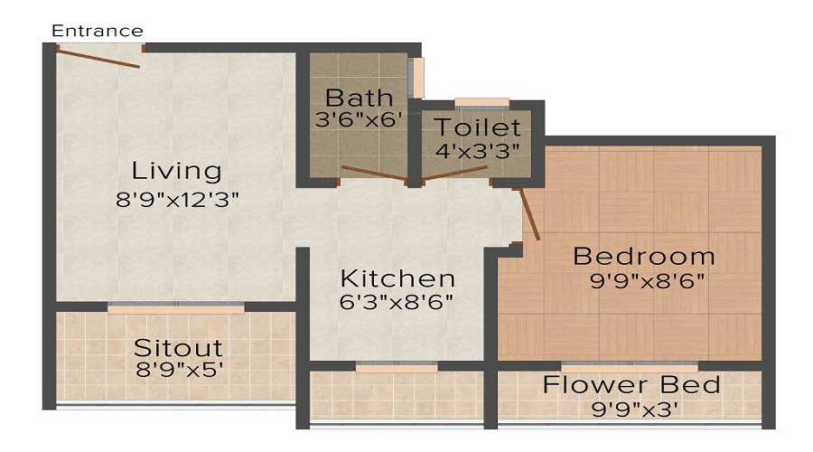 1 BHK+1T 350/sqft-carpet Sqft Apartment For Sale In Reliable Township In Vasai Floor Plan