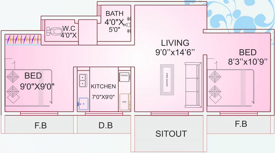 1 BHK+1T 350/sqft-carpet Sqft Apartment For Sale In Reliable Township In Vasai Floor Plan