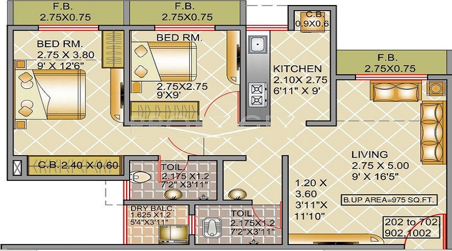 1 BHK+1T 650/sqft-carpet Sqft Apartment For Sale In Virat Groups Green Avenue In Shil Phata Floor Plan