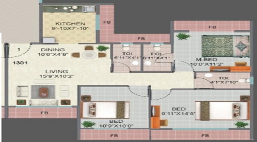 2 BHK+2T 1135/sqft-carpet Sqft Apartment For Sale In Jewel Ekvira In Kharghar Floor Plan