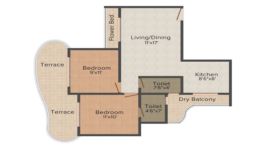 3 BHK+3T 1600/sqft-carpet Sqft Apartment For Sale In Paradise Sai Spring In Kharghar Floor Plan