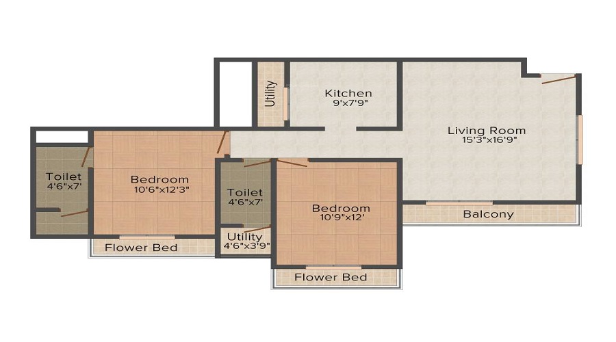 1 BHK+2T 735/sqft-carpet Sqft Apartment For Sale In Fenkin Belleza In Thane West Floor Plan