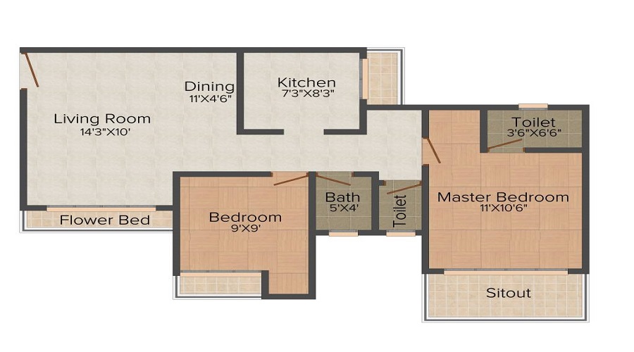 1 BHK+1T 610/sqft-carpet Sqft Apartment For Sale In Shantee Sunshine Hills In Vasai Floor Plan
