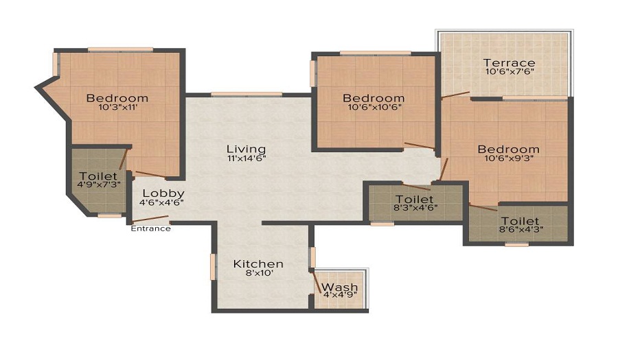 1 BHK+1T 570/sqft-carpet Sqft Apartment For Sale In Meghraj Sanvi Marvel In Chakan Floor Plan