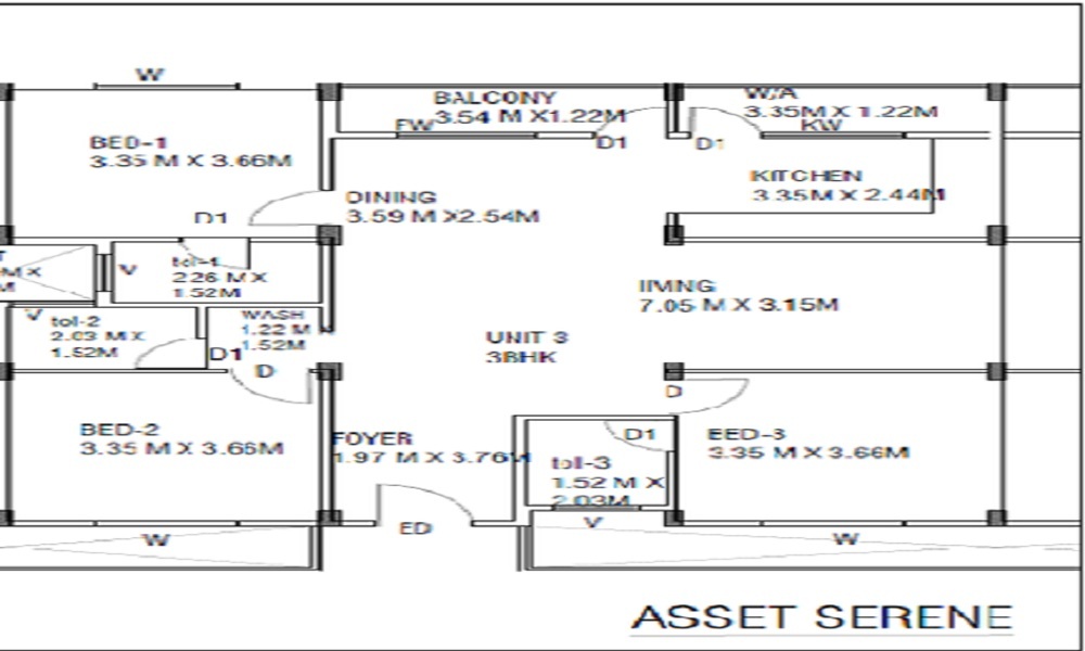 2 BHK+2T 1157/sqft-saleable Sqft Apartment For Sale In Asset Serene In Sarjapur Road Floor Plan
