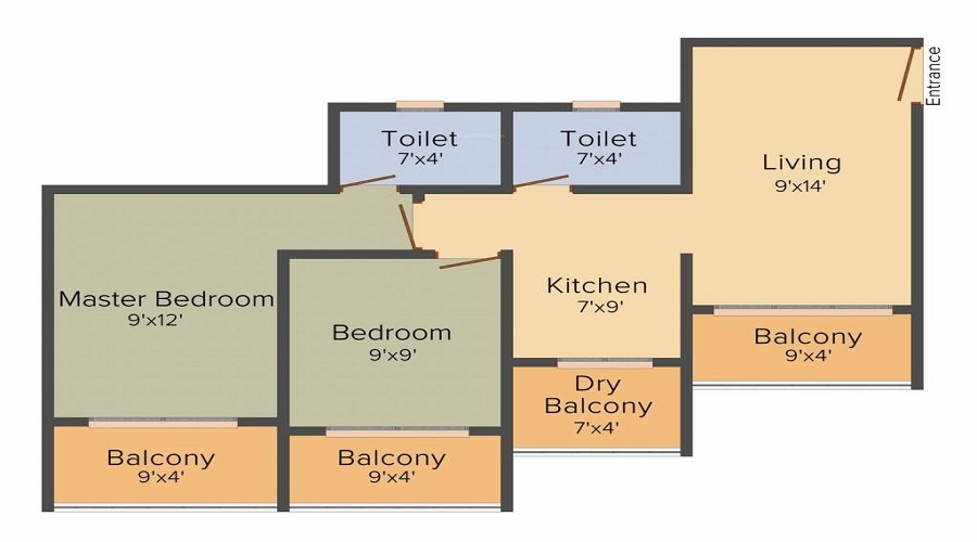 1 BHK+2T 695/sqft-saleable  Sqft Apartment For Sale In Ostwal Orchid II In Mira Road East Floor Plan