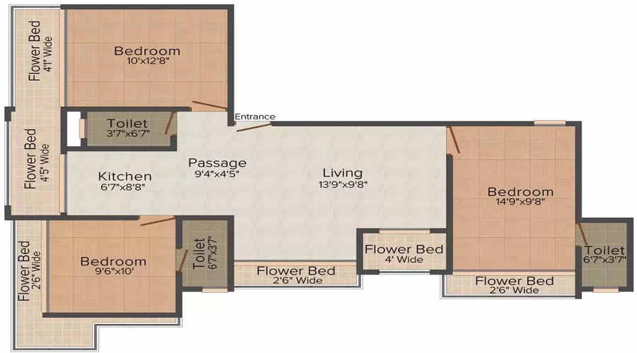 2 BHK+2T 900/sqft-saleable  Sqft Apartment For Sale In Kunal Royyal Herittage In Borivali East Floor Plan