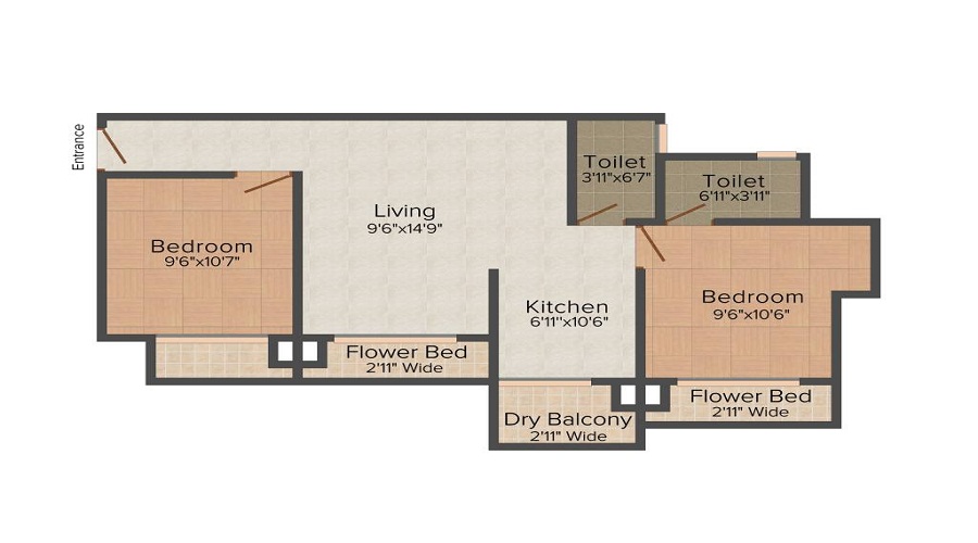 1 BHK+1T 650/sqft-saleable  Sqft Apartment For Sale In Westin Ellora Heights In Mira Road East Floor Plan