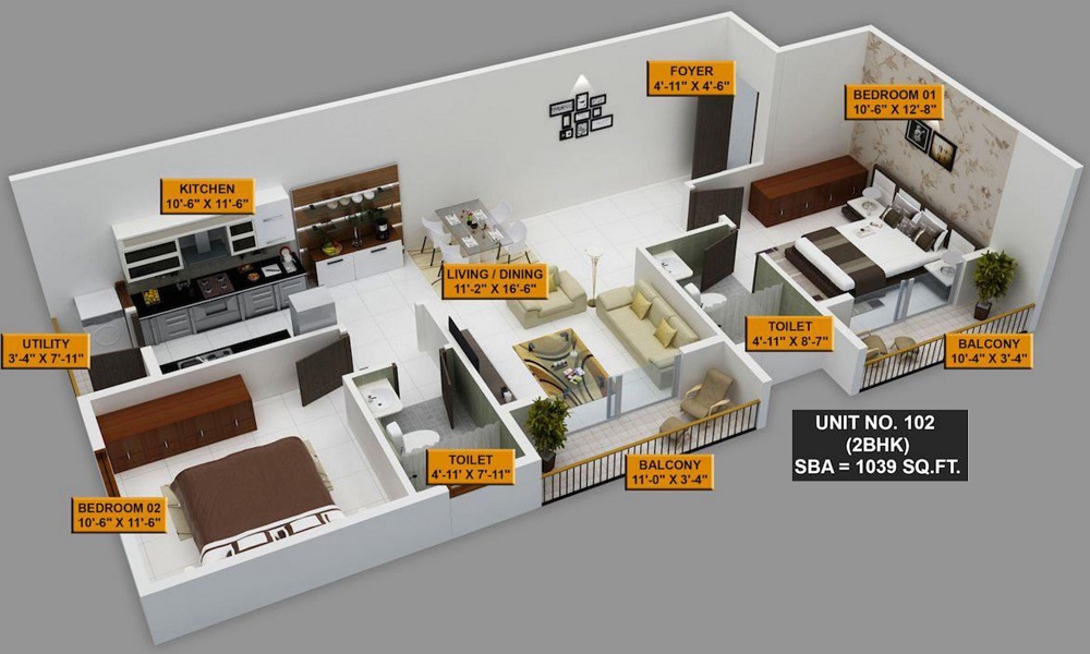 3 BHK+3T 1356/sqft-saleable  Sqft Apartment For Sale In Definer Residency In Begur Floor Plan