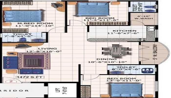 2 BHK+2T 1088/sqft-saleable Sqft Apartment For Sale In DSR Topaz In Sajapur Road Floor Plan
