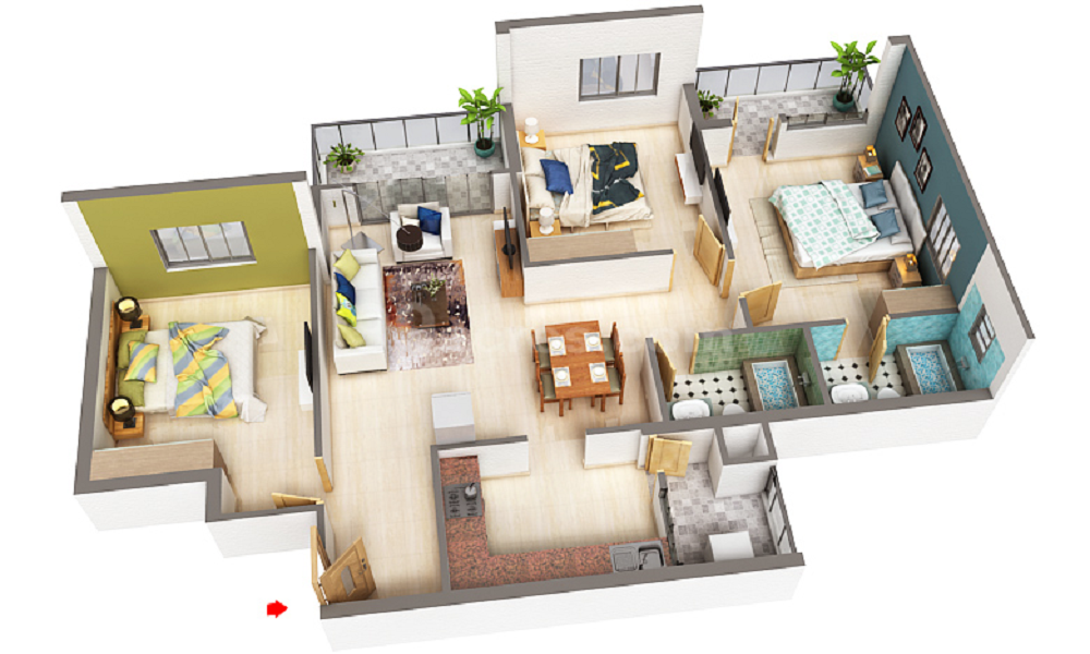 2 BHK+2T 903/sqft-saleable Sqft Apartment For Sale In Gagan Construction Gagan Prakash In RT Nagar Floor Plan