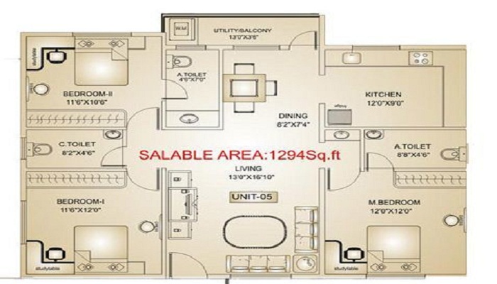 3 BHK+3T Flat for Sale in Off Hosur Road, Bangalore